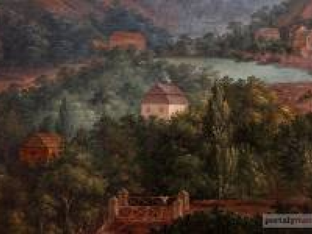 Obraz - detail D. J. Kotully z roku 1840: Pohled na Roztoky