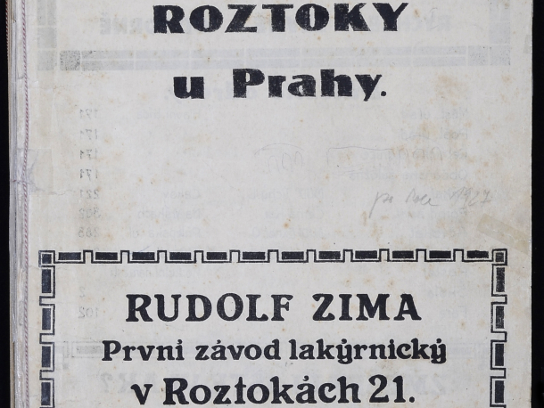 Adresář městyse Roztoky (jmenný rozsah A–W), datovaný přibližně do 30. let 20. století