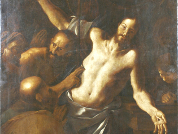 Nevěřící Tomáš, olej na plátně, poslední čtvrtina 17. století, 198 x 150 cm.