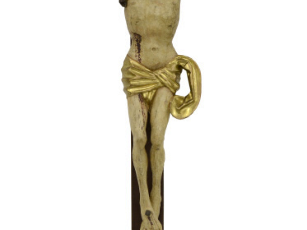 Ukřižovaný, lipové dřevo, střední Evropa, 1. čtvrtina 16. století, 83 x 79 cm (korpus).