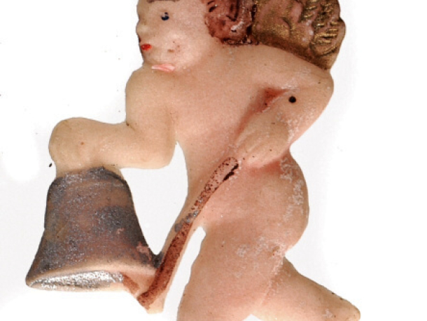 Vánoční ozdoba ve tvaru andílka se zvonkem, tragant, Německo, 1. třetina 20. století