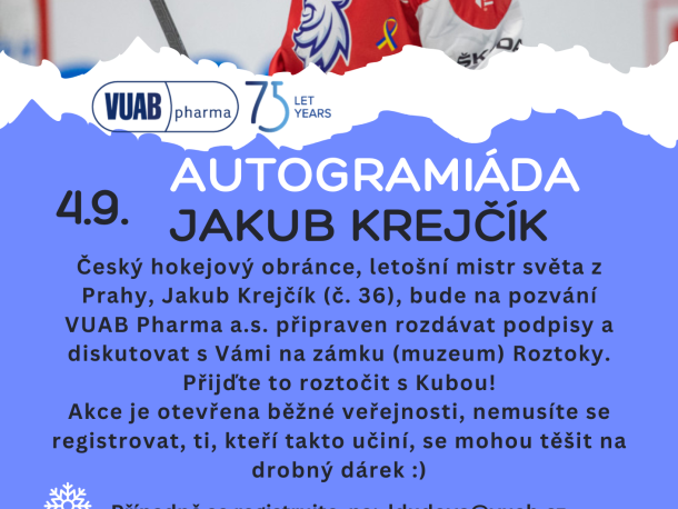 Autogramiáda Jakuba Krejčíka na zámku v Roztokách